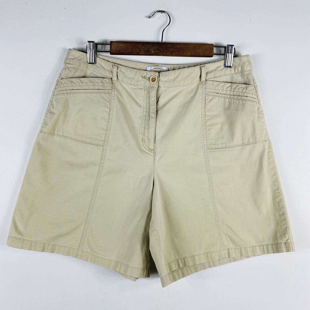 Talbots Shorts 14 Tan Khaki Stretch Chino Pockets Cotton Blend